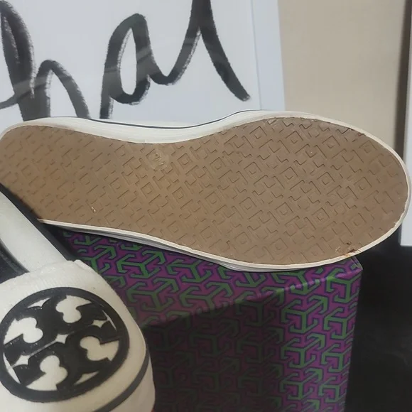 Tory Burch Slip Ons Black And White Shoes - Picture 4 of 8